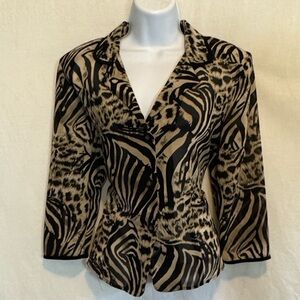 A-174 Studio I Cream & Black Animal Print 3/4 Sleeve Blazer Suit Jacket Size‎ 8
